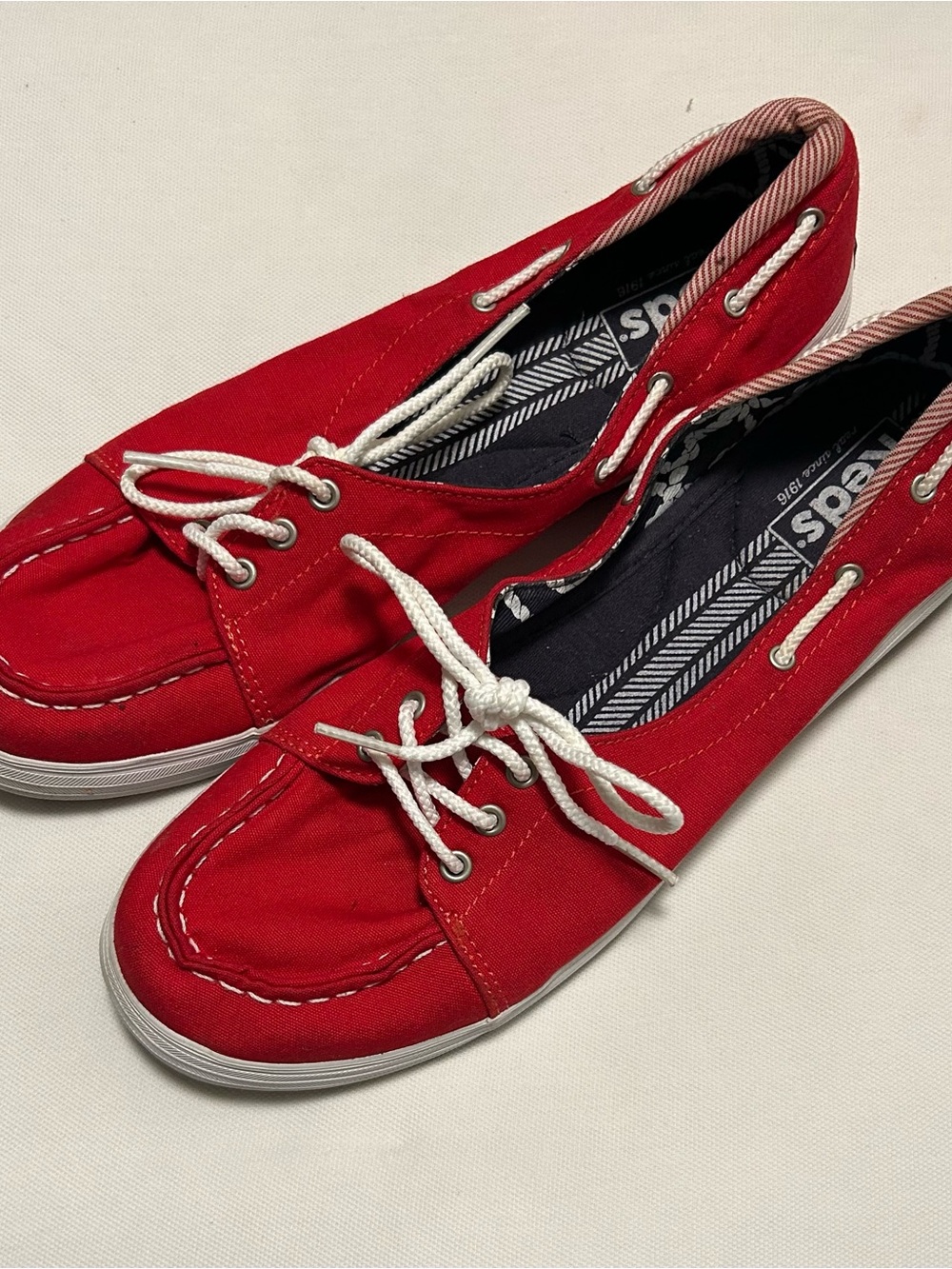 Keds Red Canvas Moccasin-Style Lace-Up Sneakers